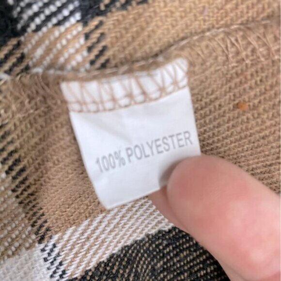 Women’s Tan Brown White Plaid Flannel Button Up Short Shacket S - Picture 4 of 14